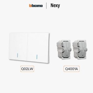 Bticino Nexy ชุดสวิตช์ทางเดียว 2 ช่อง สีขาว มีไฟ | 1 way 2-gang switch - White