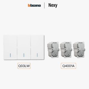 Bticino Nexy ชุดสวิตช์ทางเดียว 3 ช่อง สีขาว มีไฟ | 1 way 3-gang switch - White