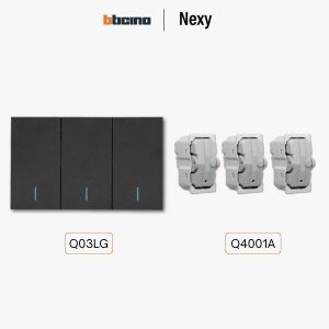 Bticino Nexy ชุดสวิตช์ทางเดียว 3 ช่อง สีกราไฟต์ มีไฟ | 1 way 3-gang switch - Graphite