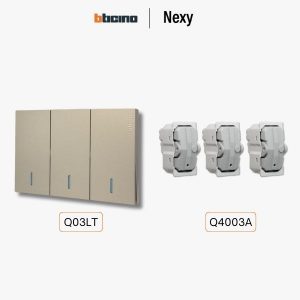 Bticino Nexy ชุดสวิตช์สองทาง 3 ช่อง สีไทเทเนียม มีไฟ | 2 way 3-gang switch - Titanium