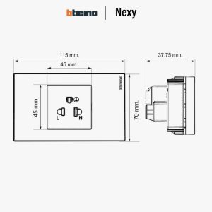 Bticino Nexy ชุดปลั๊กกราวด์เดี่ยว | Universal simplex socket outlet with cover plate