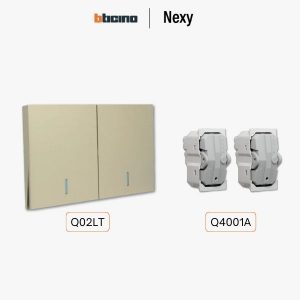 Bticino Nexy ชุดสวิตช์ทางเดียว 2 ช่อง สีไทเทเนียม มีไฟ | 1 way 2-gang switch - Titanium
