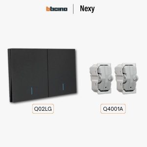 Bticino Nexy ชุดสวิตช์ทางเดียว 2 ช่อง สีกราไฟต์ มีไฟ | 1 way 2-gang switch - Graphite